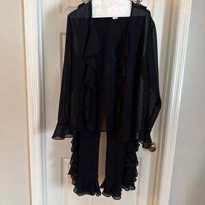 Vintage Woman’s 2 Piece Sheer Flowy Pants Jacket Set Slit Up Leg Ruffled Size 12
